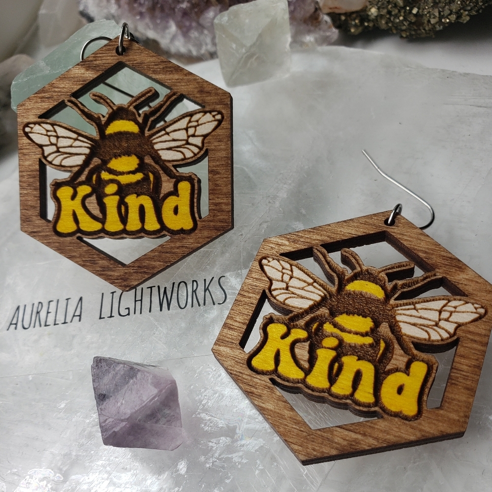 🐝 Bee Kind laser cut earrings 💛